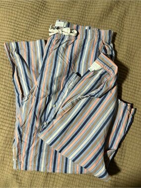 GAP Men's Striped Joggers in Blue and Peach